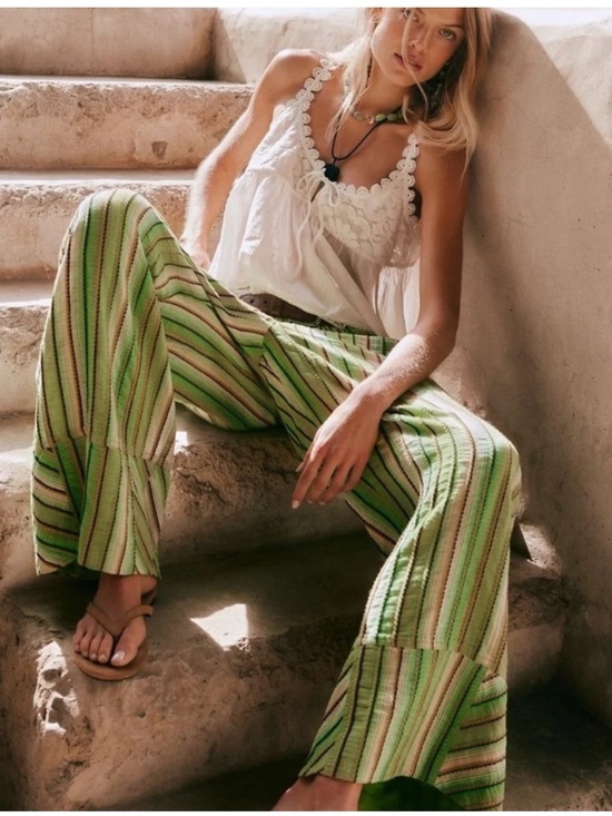 Free People Pants - Free People Day's End Linen Striped Pull-On Pants